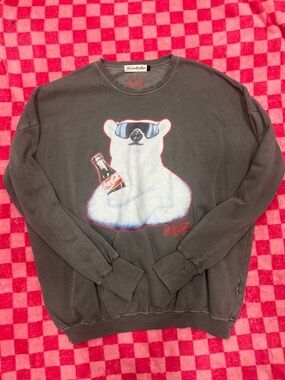 RARE Coca Cola Men's Charcoal Gray Polar Bear Graphic Cinched Crewneck